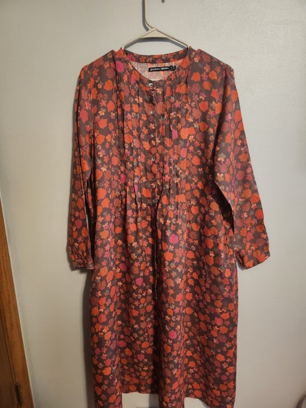 Gudrun Sjogren Linnea Dress 100% hemp Size M Red and Orange Floral Pattern